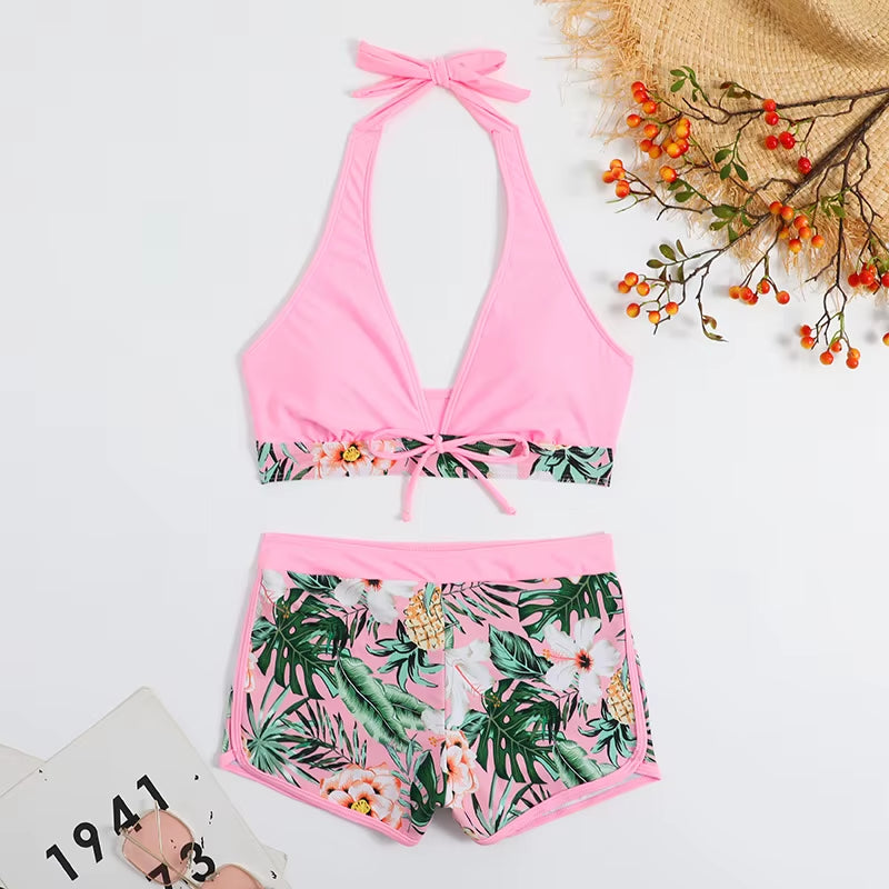 Bikinis Women Sexy Padded Girl Bathing Suit Tankini Swimsuits Swimwear Female Push up Swimsuit Bikinis Set with Shorts Trunks