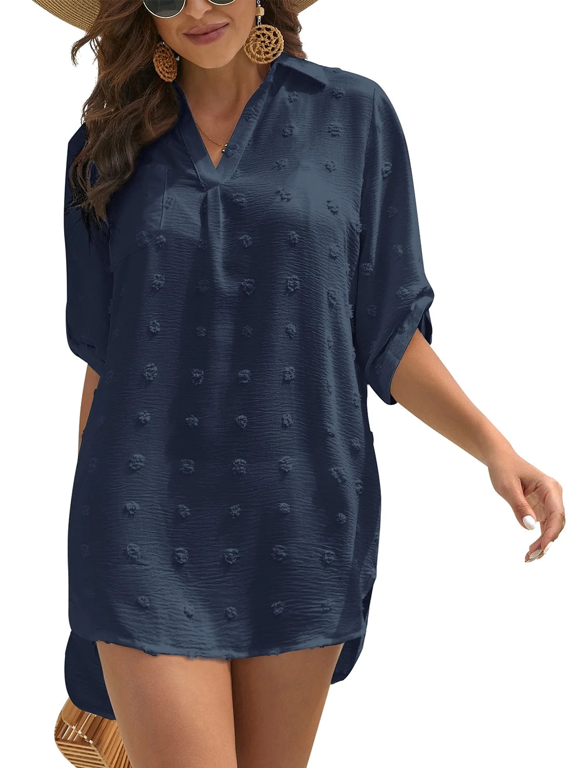 Swimsuit Cover up Shirt Dark Blue, Size Medium