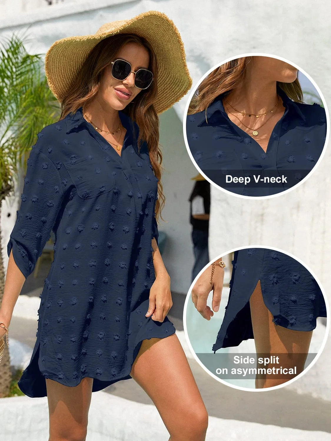 Swimsuit Cover up Shirt Dark Blue, Size Medium