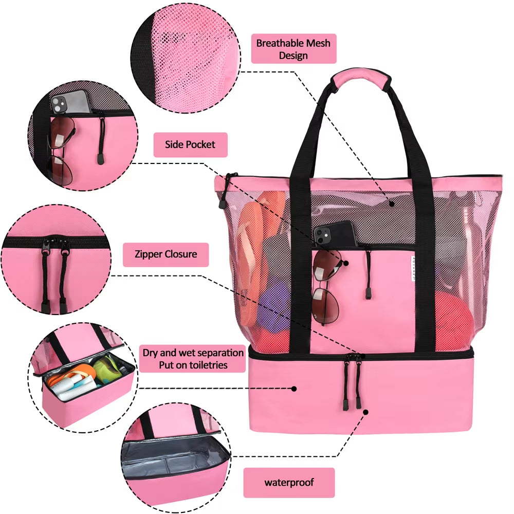 Picnic Beach Bag Transparent Double-Layer with Lunch Box